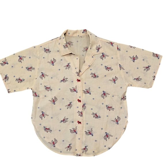 Cowboy Print Short Sleeve Button-Up Shirt With Horse Shaped Buttons - Picture 1 of 4